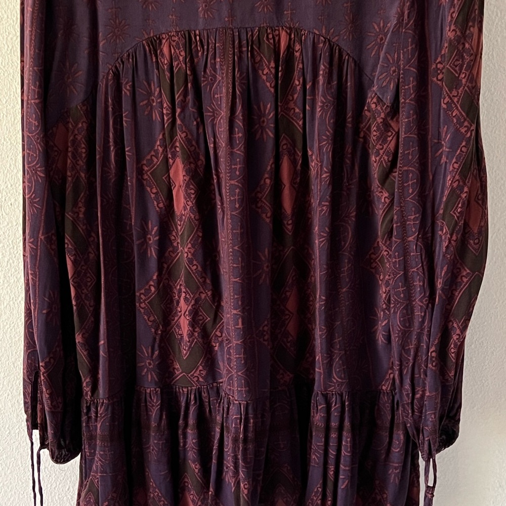 Free People Flowy Bohemian Purple Orchid Floral Tunic Mini Dress Size Small - Picture 9 of 15